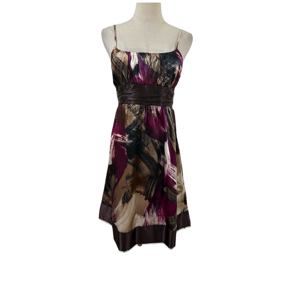 Vtg 90s Napoli Babydoll Dress Purple Brown‎ Bow Detail Sz M Satin Twee Grunge
